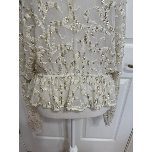 Free People Gold Sequin Blouse Top Sheer Size Small Party - Picture 3 of 10
